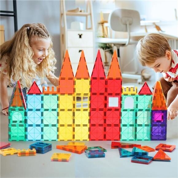 Magnetic Building Tiles for Kids,104PCS Educational Magnetic Stacking Block - Picture 6 of 6